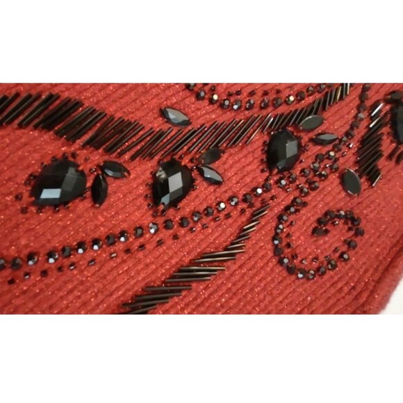 Objects D'art Black Beaded Cotton Metallic Red Sleeveless Sweater Shirt Size M - Picture 5 of 10